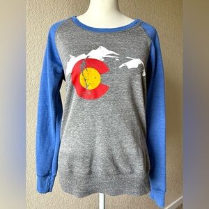 Blue 84 Colorado Sweatshirt | Small | Gray & Blue Raglan | Distressed Logo